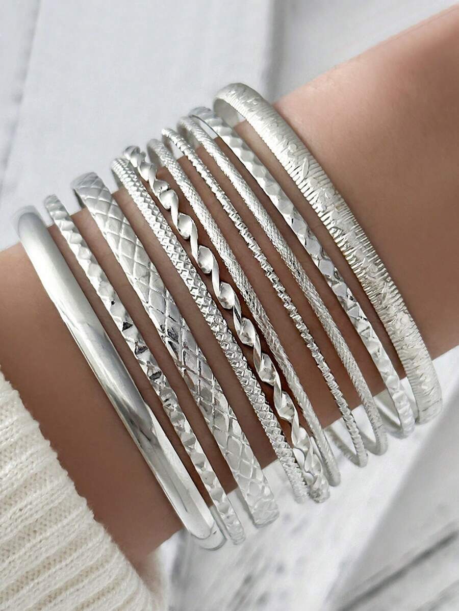 ジュエリー レディース ブレスレット バングル 10個 多機能 レトロ エキセントリック マルチレイヤー ツイストバングルセット拍卖