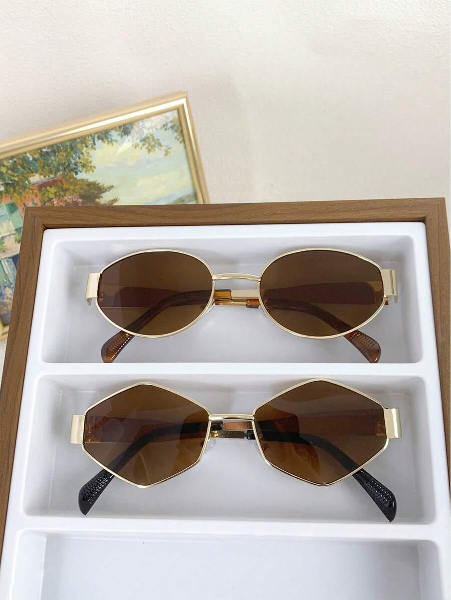 アクセサリー レディース アイアクセサリー セット 2個セット オーバル メタルフレーム レディースファッションメガネ、新作Y2K拍卖