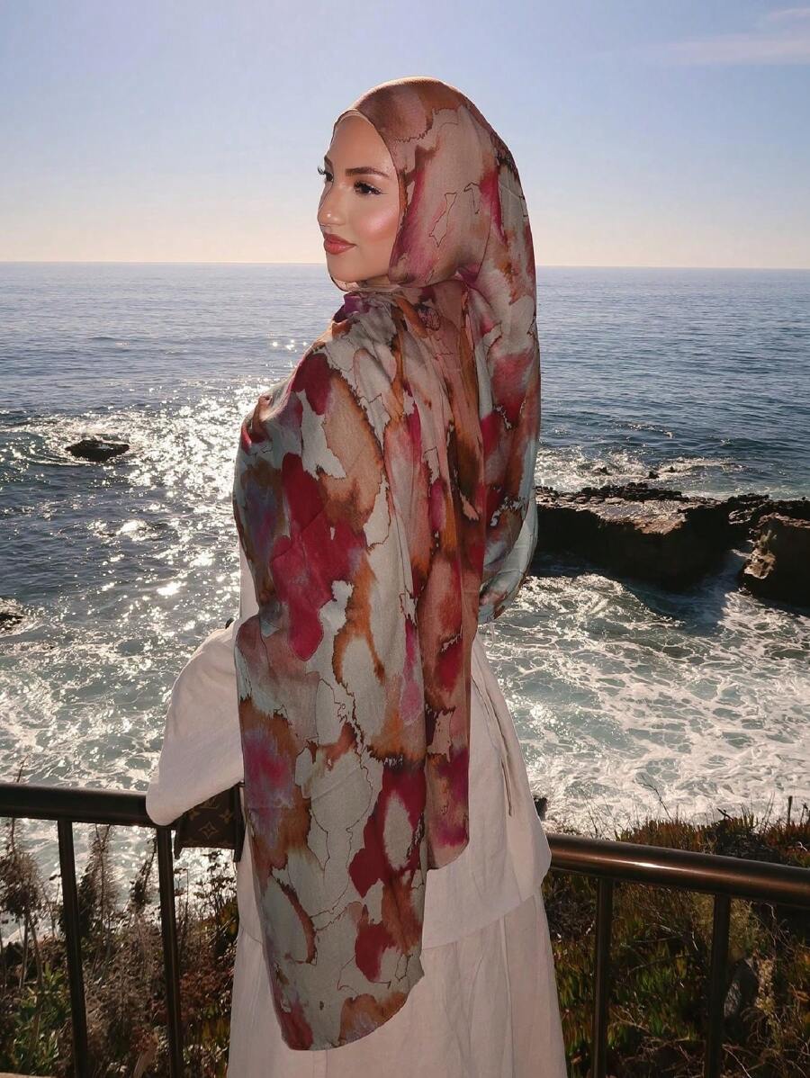 アクセサリー レディース スカーフ 1枚 レディース ファッション ボヘミアン インク絵画ネイビーブルーマーブルプリントベール ヒ拍卖