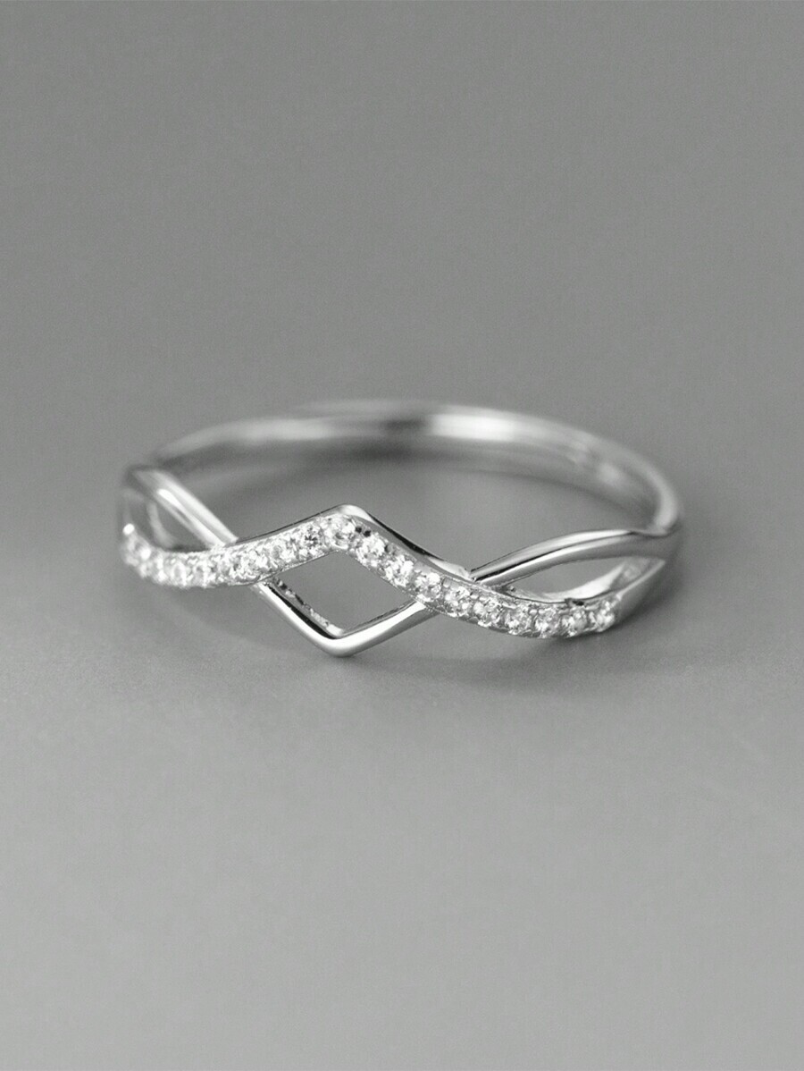 リング レディース シングル 1個 925スターリングシルバー幾何学クリスタル調整可能リング、女性への贈り物拍卖