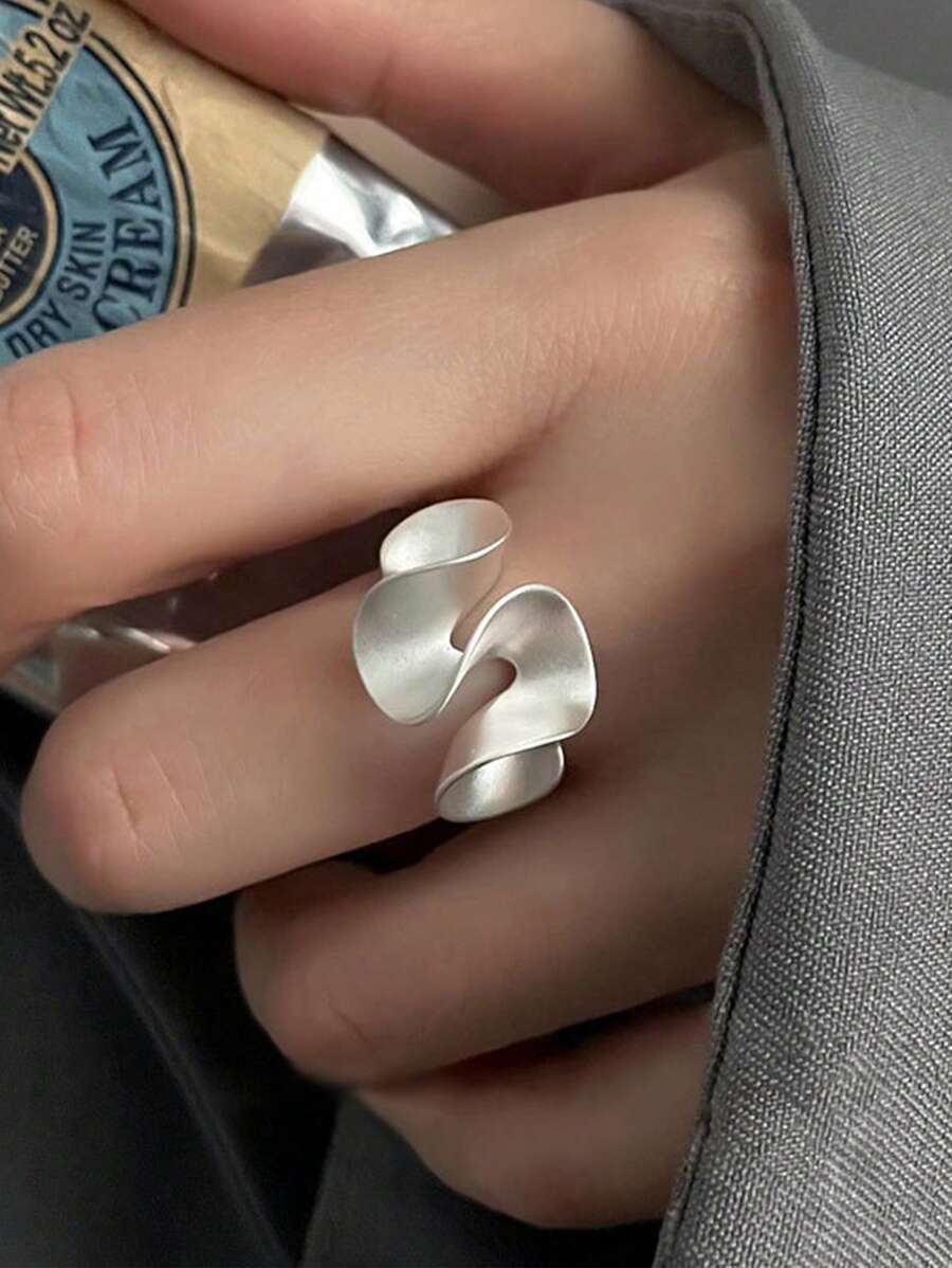 リング レディース シングル 1個 スターリングS925シルバー シンプルなヴィンテージファッションクールな非対称ロータス葉しわマ拍卖