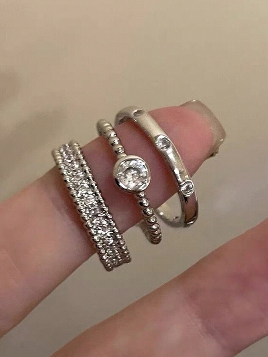 リング レディース セット 3個セット シンプルでおしゃれなキュービックジルコニアリング カッパー製 女性用拍卖