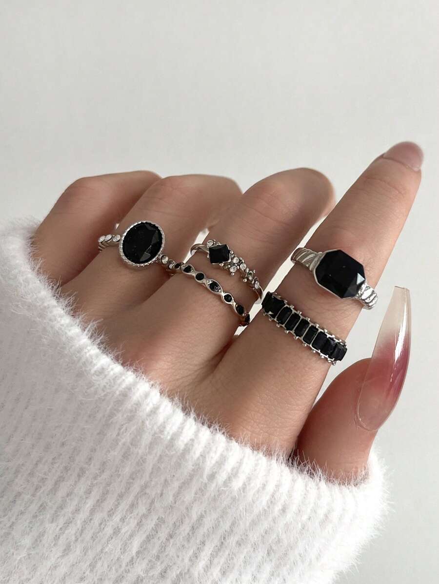 リング レディース セット 5ピース 幾何学模様デコレーション リング拍卖