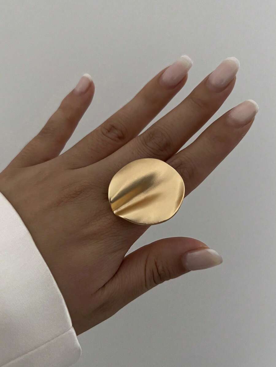 リング レディース リング 1個 ファッショナブルなヴィンテージ ミニマリスト 非対称ラウンド抽象メタル オープンリング、洗練され拍卖