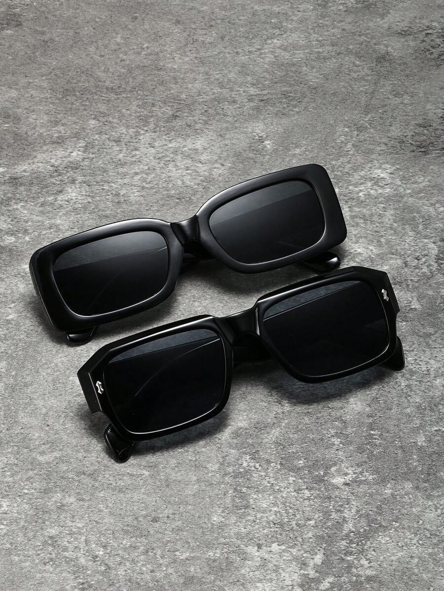 アクセサリー メンズ アイアクセサリー レトロ長方形小型フレームファッションサングラス 2個セット、クラシックプラスチック アウト拍卖