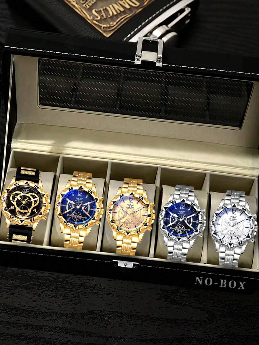 腕時計 メンズ セット 5個組 メンズ ステンレス鋼バンド ファッションビジネススタイル クォーツ腕時計、ホリデーギフトや日常の装拍卖