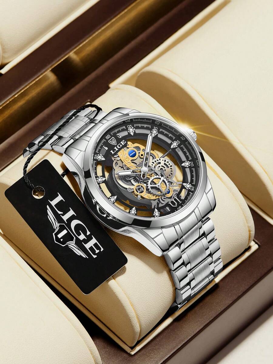 腕時計 メンズ クォーツ メンズホロウアウトラウンドポインタークォーツウォッチ拍卖