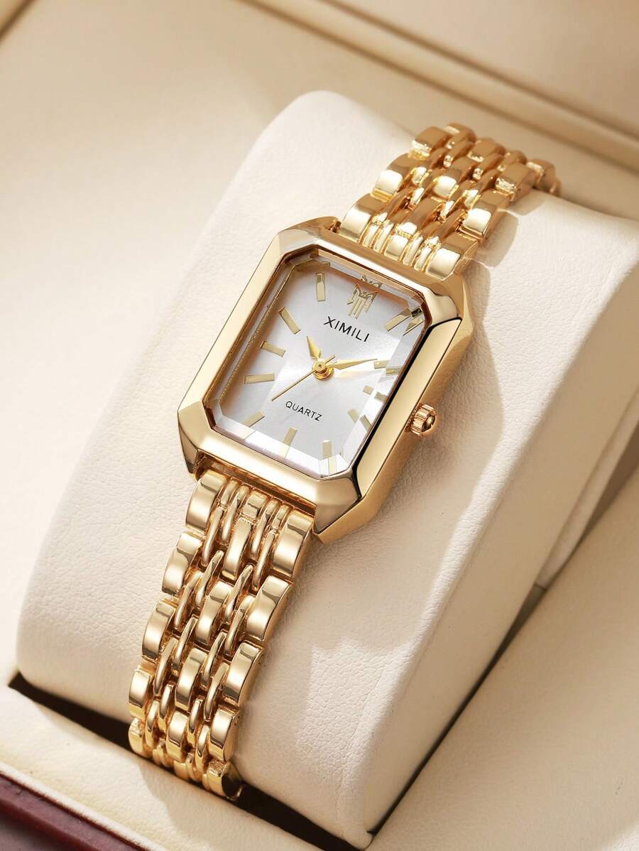 腕時計 レディース クォーツ 1個 女性用優雅なステンレススチールバンド スクエアダイアル クラシック高級クォーツ腕時計 (時計箱拍卖
