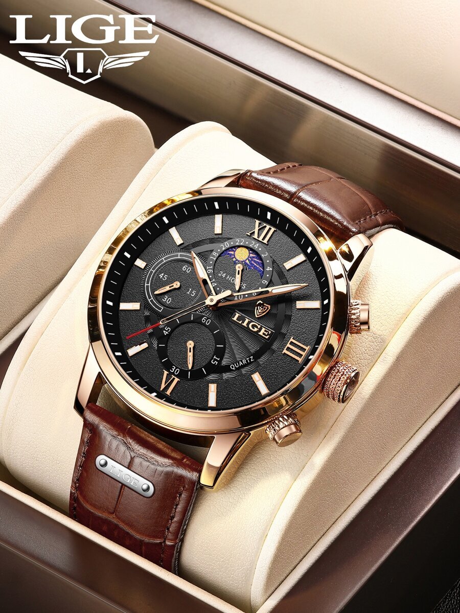 腕時計 メンズ クォーツ 1個茶褐色のワニ型押し加工PUポリウレタンストラップ付きのファッショナブルなラウンドダイヤルクオーツ時計拍卖