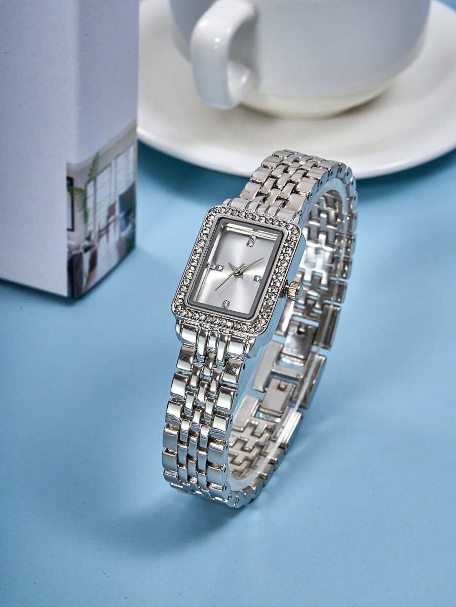 腕時計 レディース クォーツ 1個 レディース ステンレススチールバンド トレンディーラインストーン クォーツ 腕時計、学生の学校拍卖