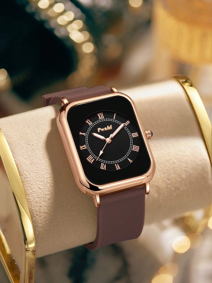 腕時計 レディース クォーツ 1個 ミニマリスト シリコンストラップ 女性用腕時計、ファッショナブルな正方形の クォーツ腕時計、オ拍卖