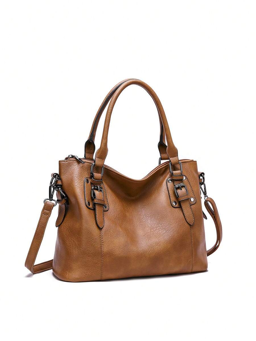 バッグ レディース トートバッグ シンプルなファッションバックル付きショルダートートバッグトレンディーなバッグセット、目を引く女性拍卖