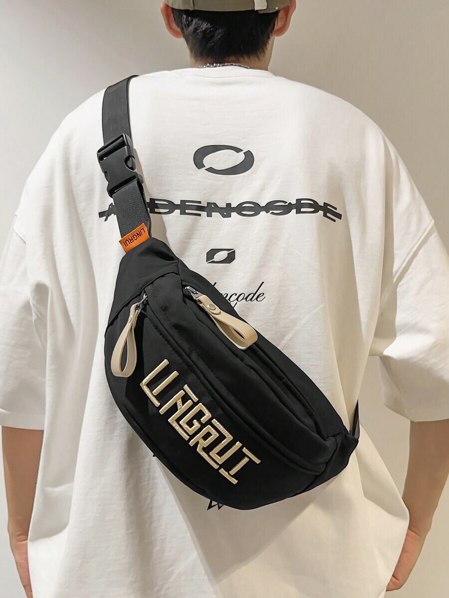 バッグ メンズ ウエストバッグ 1個 モモの木 ミニマリスト プレーンカラー レタープリント 調整可能ストラップ ジッパー開閉 チ拍卖