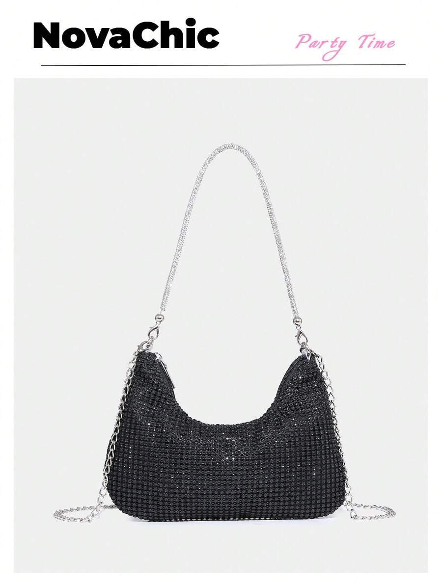 バッグ レディース ドレスバッグ 軽量ビジネスカジュアル ラインストーンデコレーション バケットバッグ ミニ巾着デザイン、クリアバ拍卖