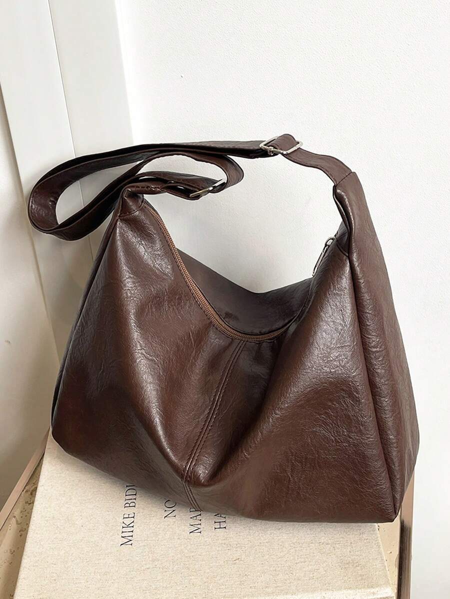 バッグ レディース ショルダーバッグ ヴィンテージ 無地 PU レザー ショルダーバッグ 女性用、カジュアル大容量アウトドア旅行バ拍卖