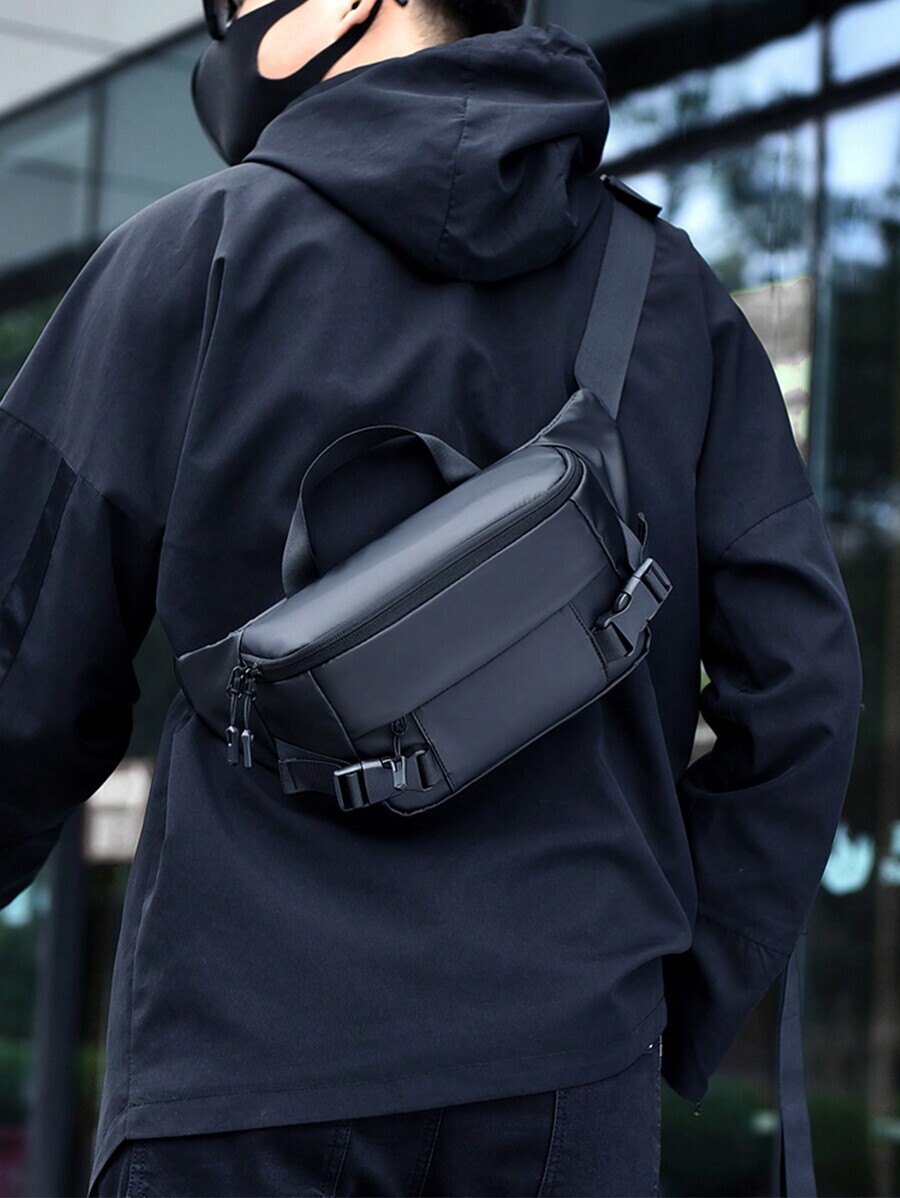 バッグ メンズ ウエストバッグ 涼しい、無地、ダークブラック、防水素材、コーティングオックスフォード地肩掛け、クロスボディ、ウエス拍卖