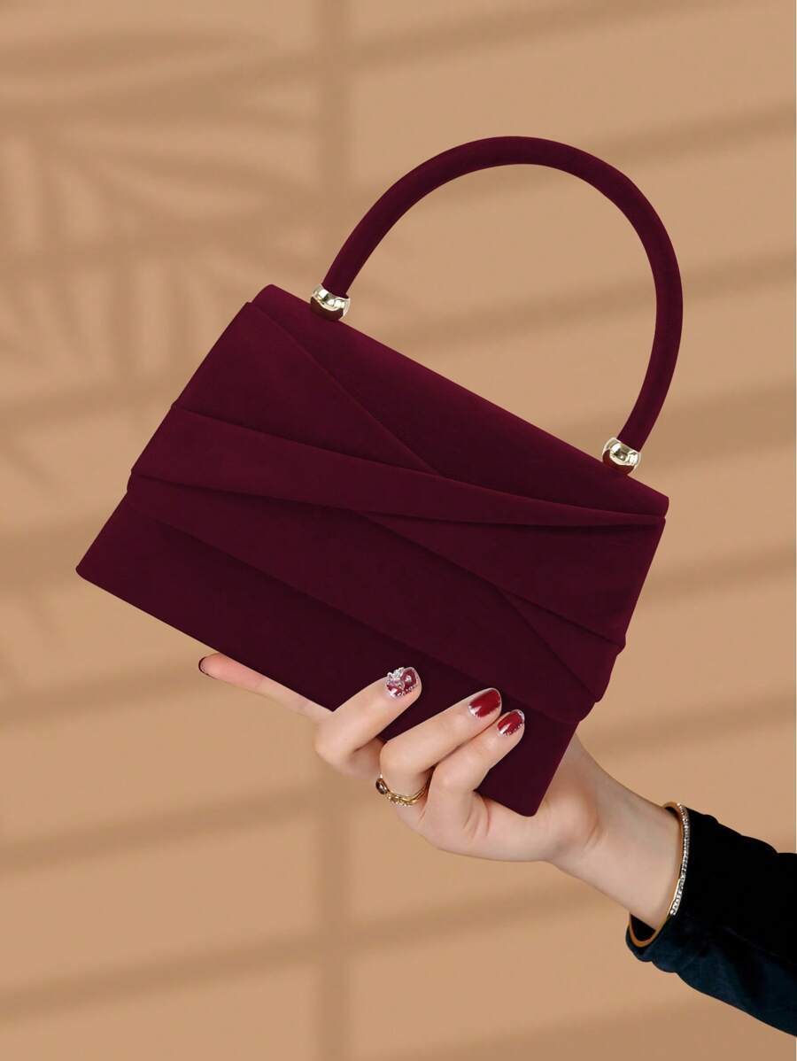 バッグ レディース ドレスバッグ 1個 エレガントでファッショナブルなリボン付きベロア製イブニングクラッチバッグ、パーティー&ウェ拍卖