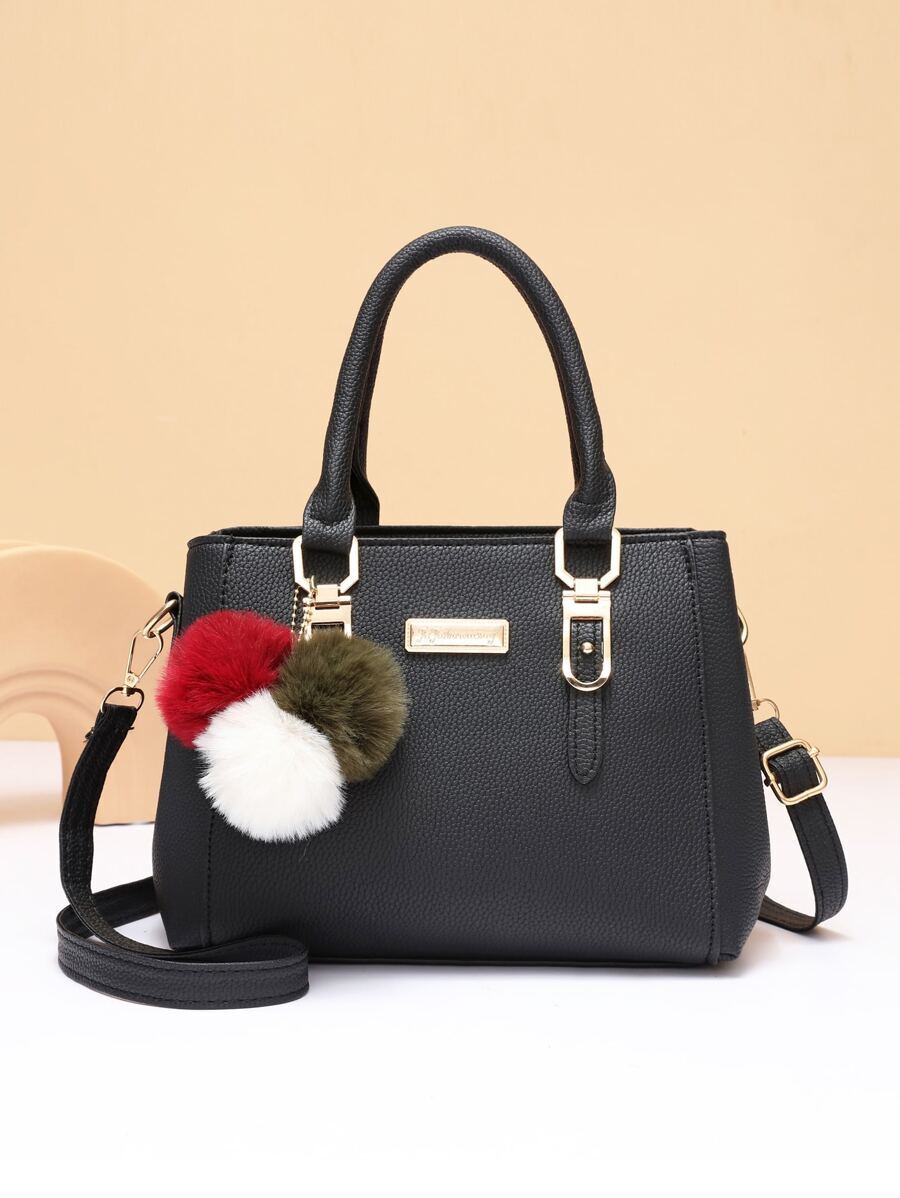 バッグ レディース ハンドバッグ ポンポンデコレーション サッチェル バッグ、母の日ギフト、ポンポンデコレーション ハンドバッグ、拍卖