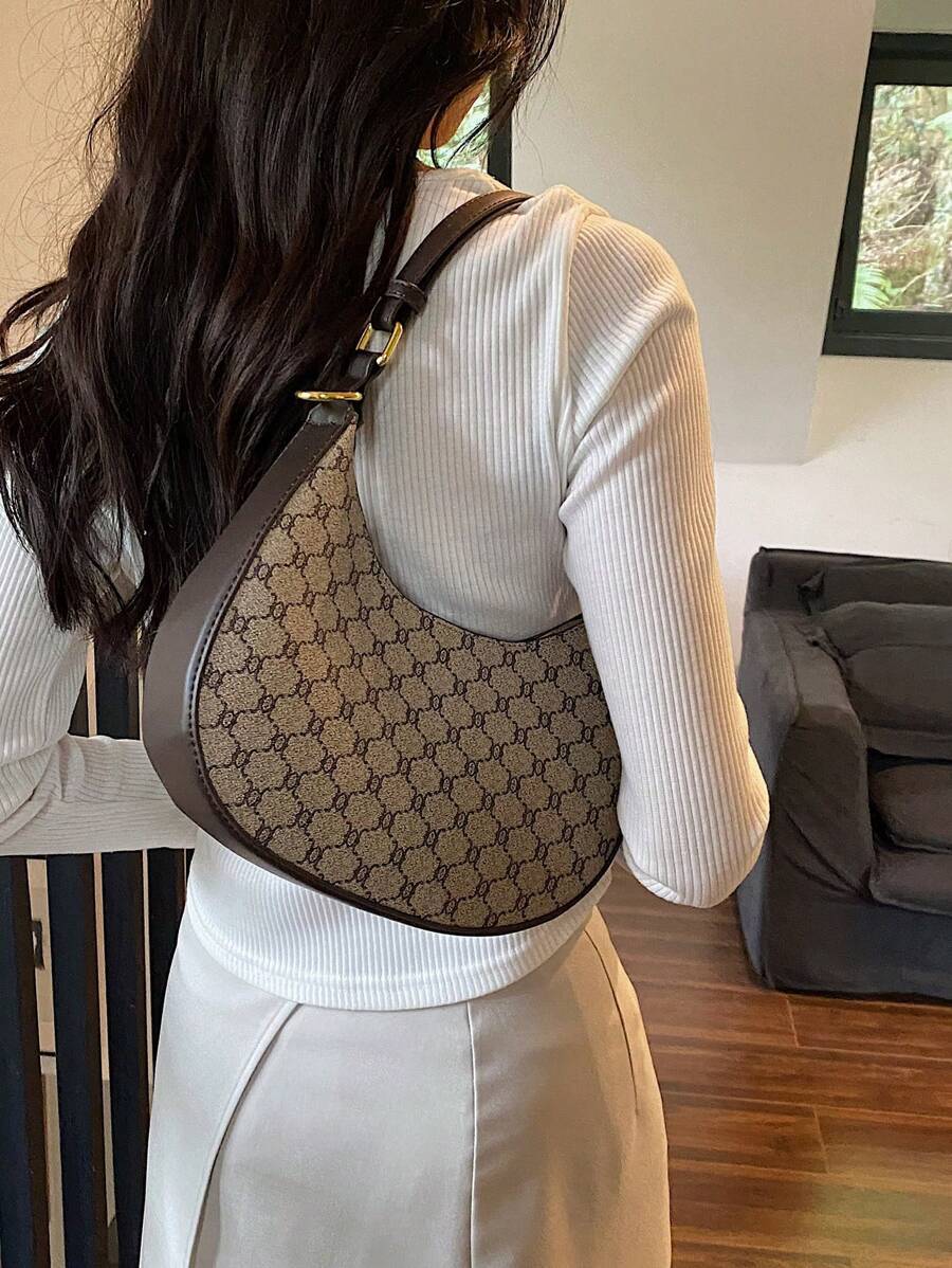 バッグ レディース ショルダーバッグ 2025年新作 1個 ヴィンテージ柄 ハーフムーンショルダーバッグ 女性用、デイリーユース、拍卖