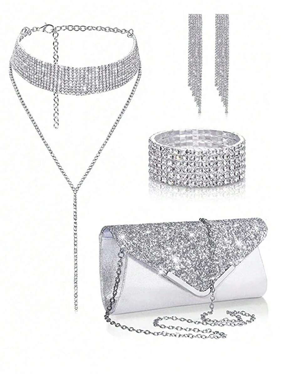 バッグ レディース ドレスバッグ ハンドバッグ ショルダーチェーン パーティー用 アクセサリーセット レディース クラッチバッグ拍卖