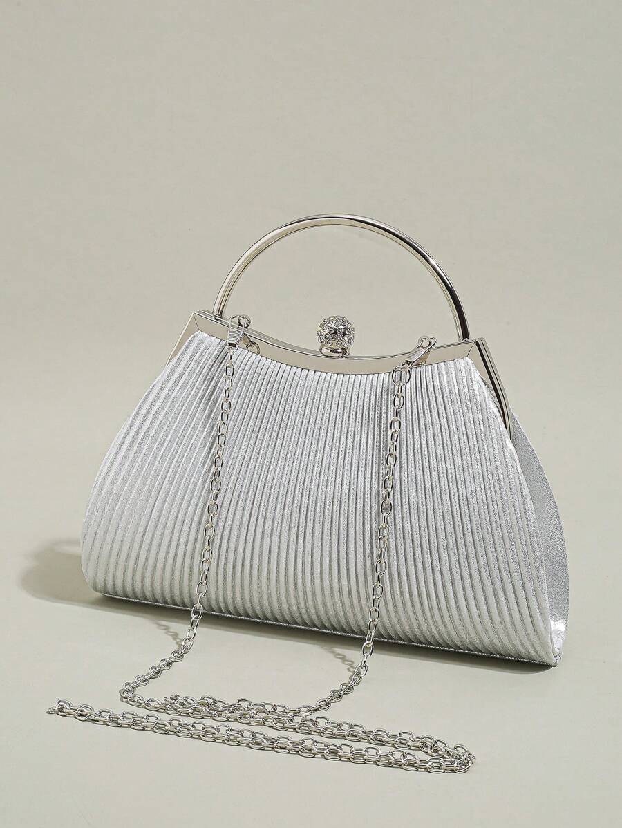 バッグ レディース ドレスバッグ ルーチェベクショッピングバッグ1個 女性用エレガントなプリーツ キスロック仕様、金属パーツおしゃ拍卖