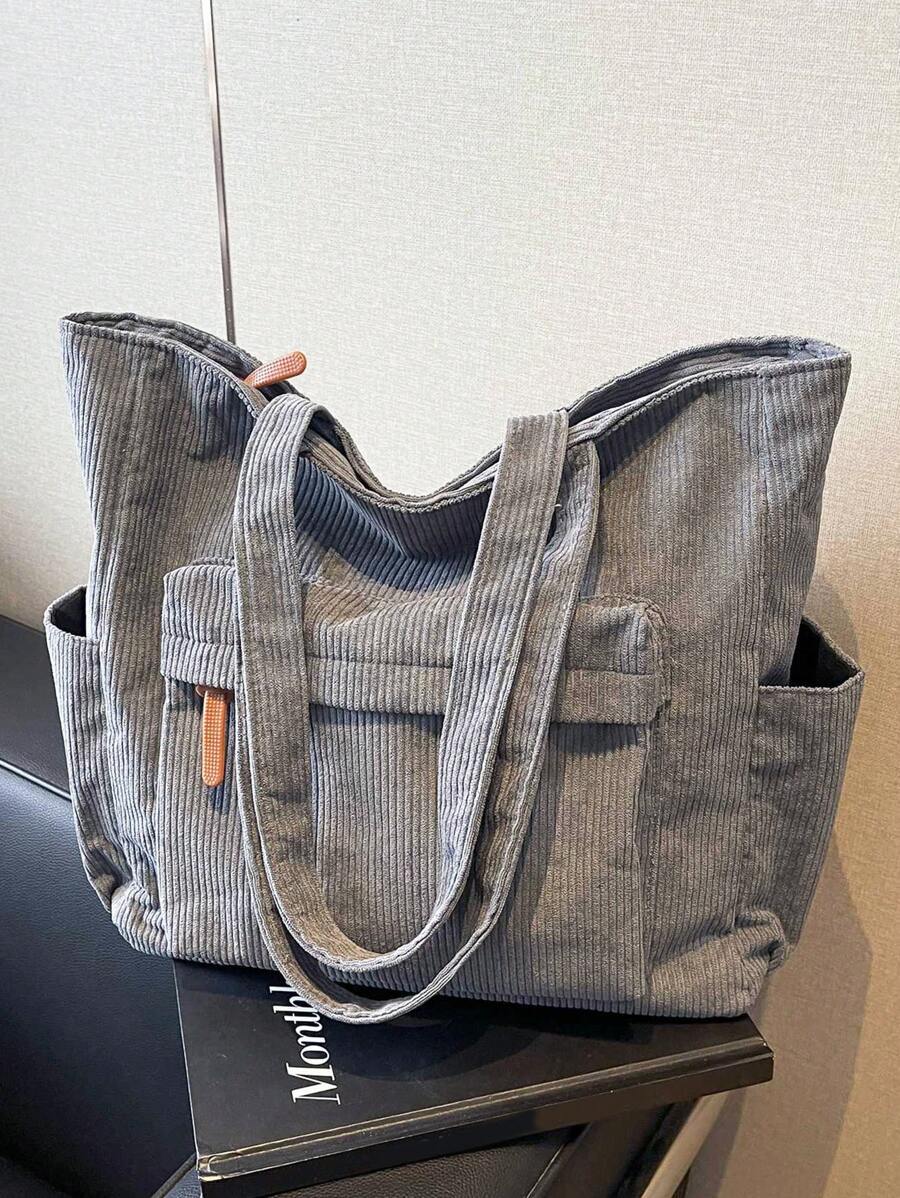 バッグ レディース トートバッグ シンプルな無地コーデュロイトートバッグ レディース、大容量カジュアル アウトドア 旅行 ショルダ拍卖