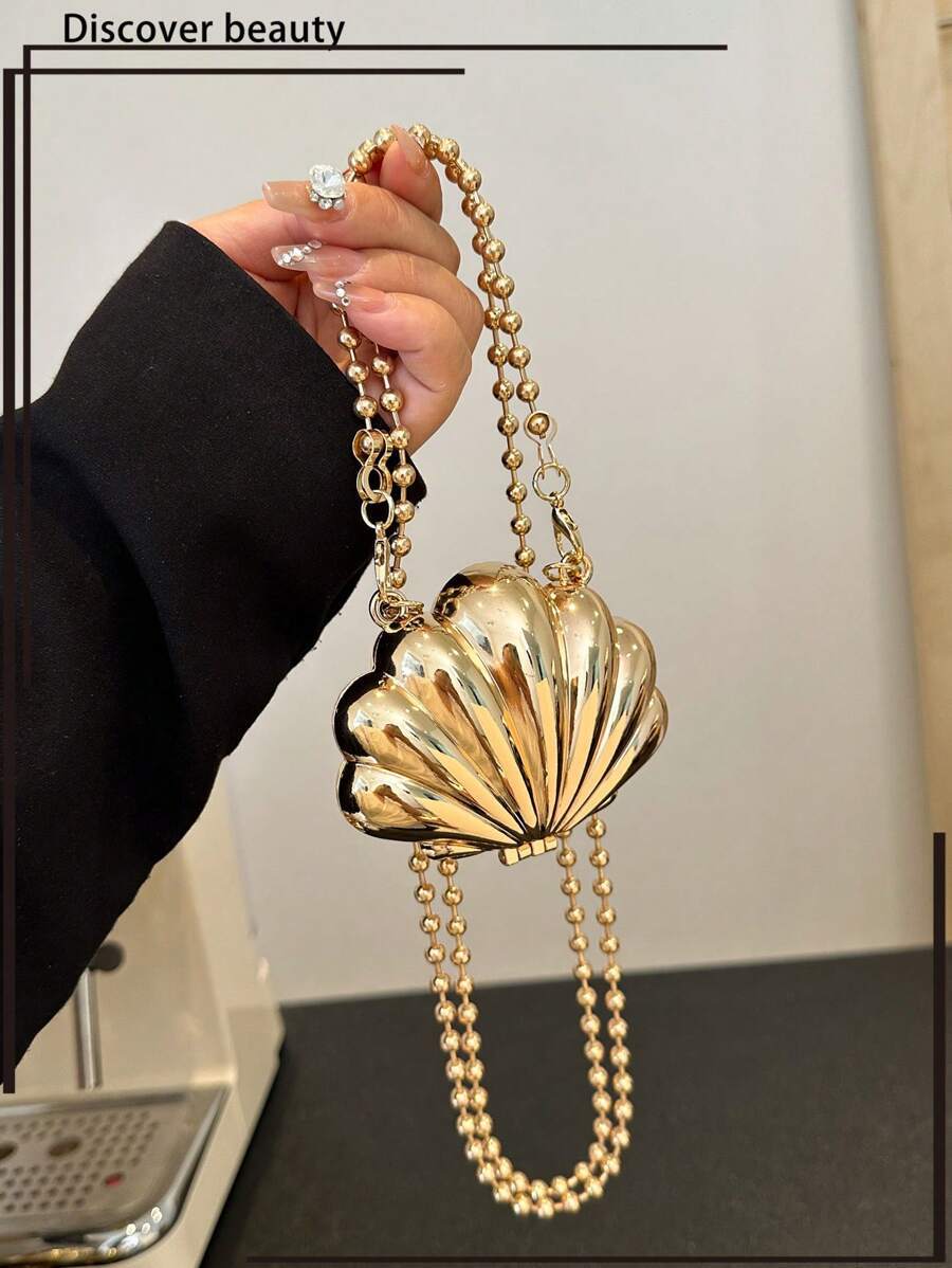 バッグ レディース ドレスバッグ 1個 ミニチュアシェル型ショルダーバッグ レディース、新作夏 メタルチェーンストラップ ユニーク拍卖