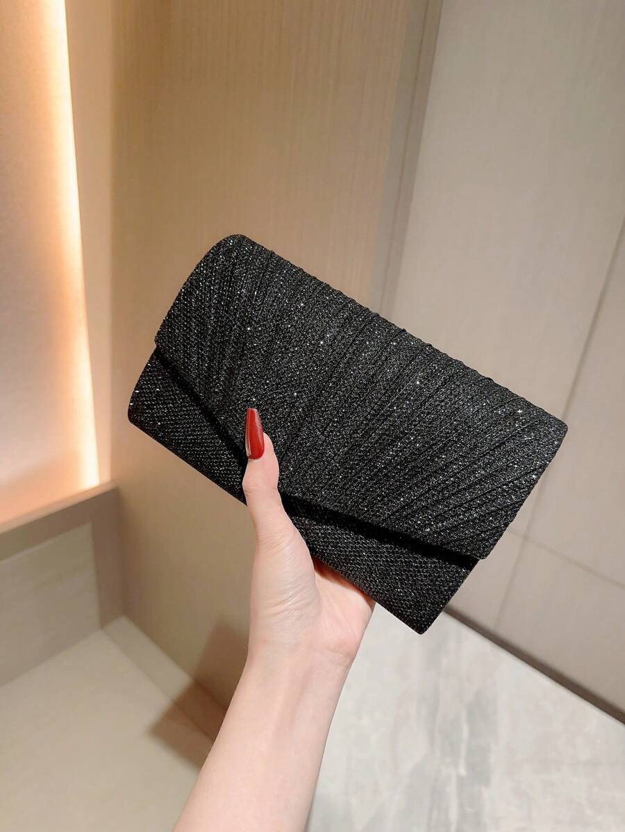 バッグ レディース ドレスバッグ パーティー、結婚式、卒業式、プロムドレス、ディナー/バンケット用ミニメタリックシャイニーフラップ拍卖