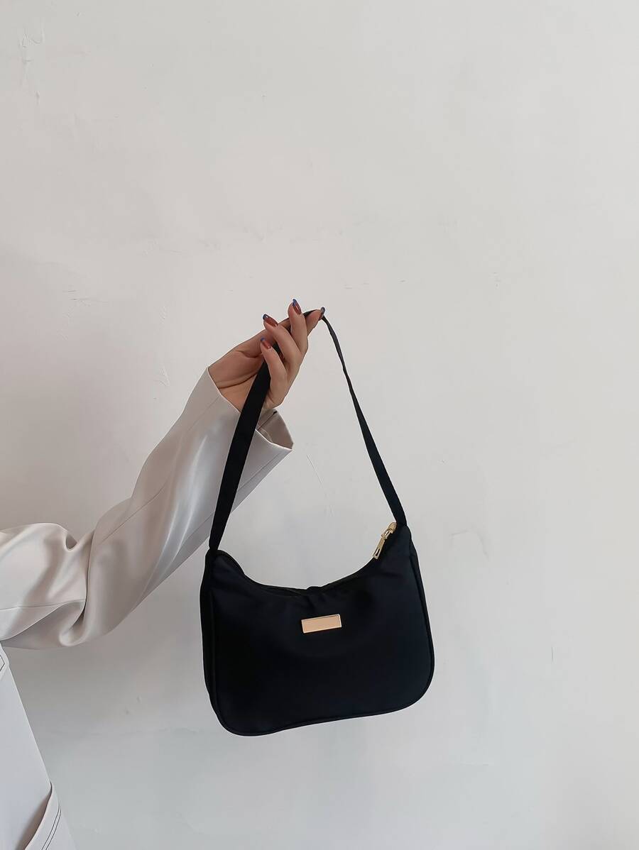 バッグ レディース ショルダーバッグ ファッショナブルな無地ソフトショルダーバッグ、カジュアルなメタルプレートデコレーション脇下シ拍卖