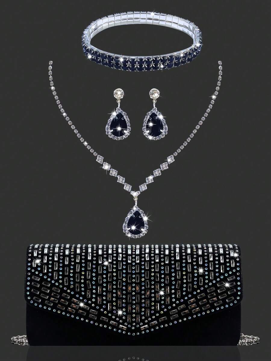 バッグ レディース ドレスバッグ 輝くラグジュアリーラインストーン飾りの女性用イブニングクラッチバッグ、ラインストーンブレスレット拍卖