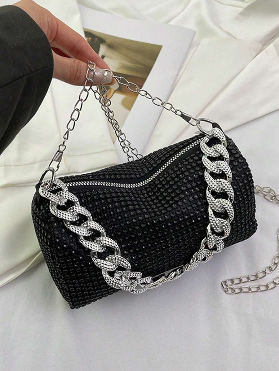 バッグ レディース ショルダーバッグ エレガントなラインストーン装飾クロスボディバッグ、クラシックラグジュアリースタイルの取り外し拍卖