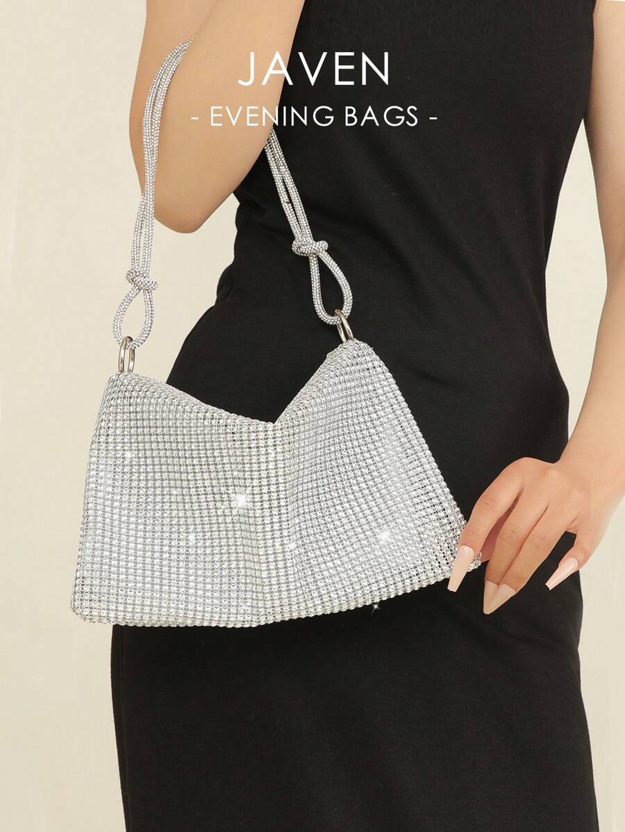バッグ レディース ドレスバッグ パーティーや結婚式に最適なチェーンストラップとジッパークロージャー付きの輝くラインストーンが飾ら拍卖