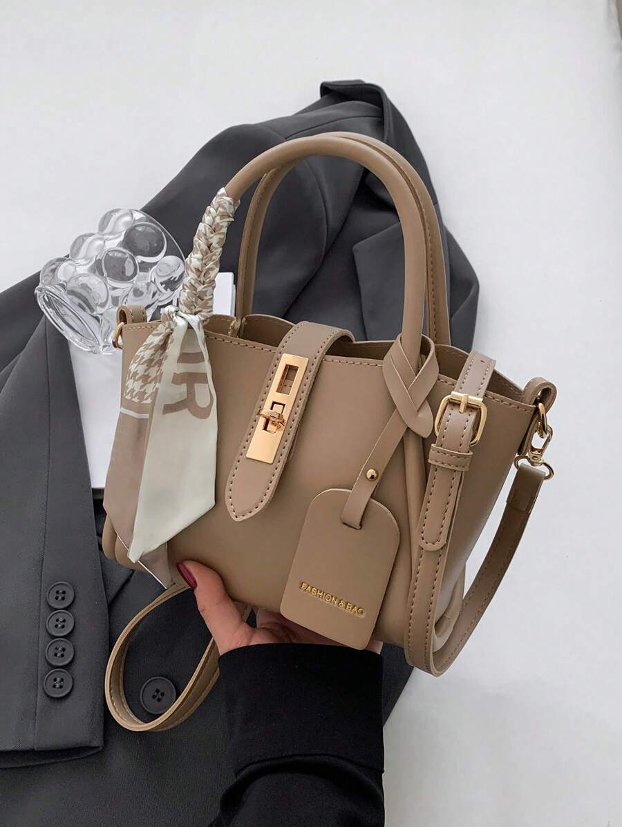 バッグ レディース ハンドバッグ 1個 ファッショナブルでシンプルなロックバックルPUトートバッグ、日常使いに適し、肩掛けやクロス拍卖