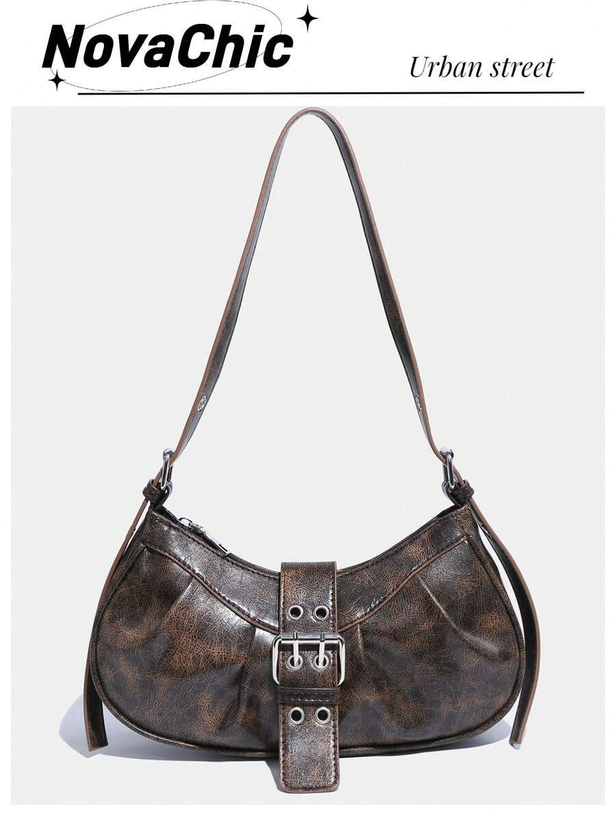 バッグ レディース ショルダーバッグ レトロバッグ 1個 Y2Kゴシック ファッション リベット装飾 ヴィンテージブロック装飾 レ拍卖