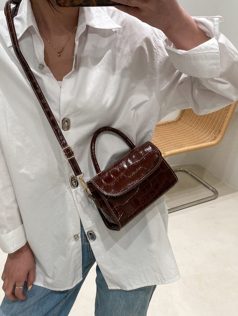 バッグ レディース ハンドバッグ 軽量 実用的 クロコダイル型押し トップハンドル ミニサッチェルバッグ ビジネスカジュアル ティ拍卖