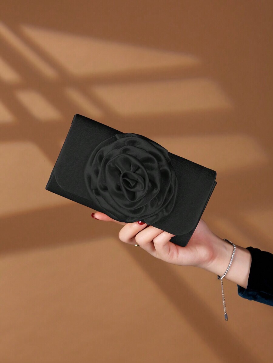バッグ レディース ドレスバッグ バラの形の女性用イブニングバッグクラッチハンドバッグ、バラの花クラッチ財布、サテンハンドバッグ、拍卖
