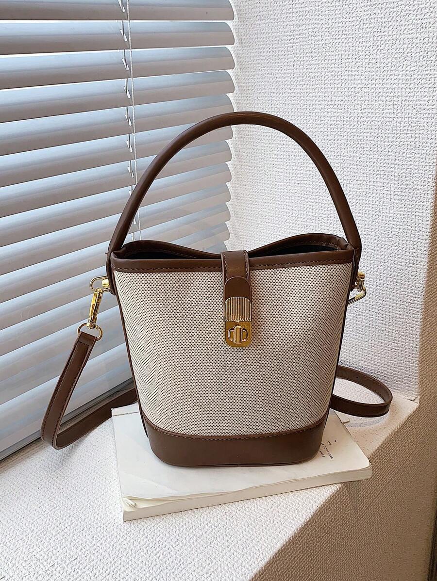 バッグ レディース ハンドバッグ カラーブロック バケット バッグ ミニ ツイスト ロック拍卖