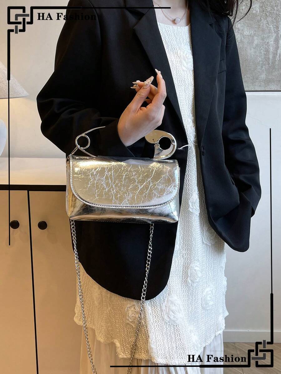 バッグ レディース ハンドバッグ シルバー光沢ショルダーバッグ、パーソナライズ大型ピンハンドバッグ、ワインレッド多用途クロスボディ拍卖