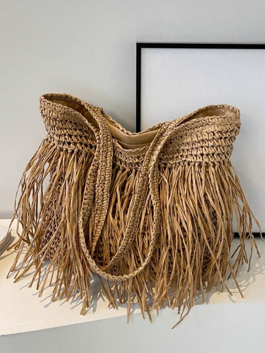 バッグ レディース トートバッグ レディース トートバッグ ショルダーバッグ タッセル付き 編み込み ビーチバッグ 旅行バッグ 大拍卖