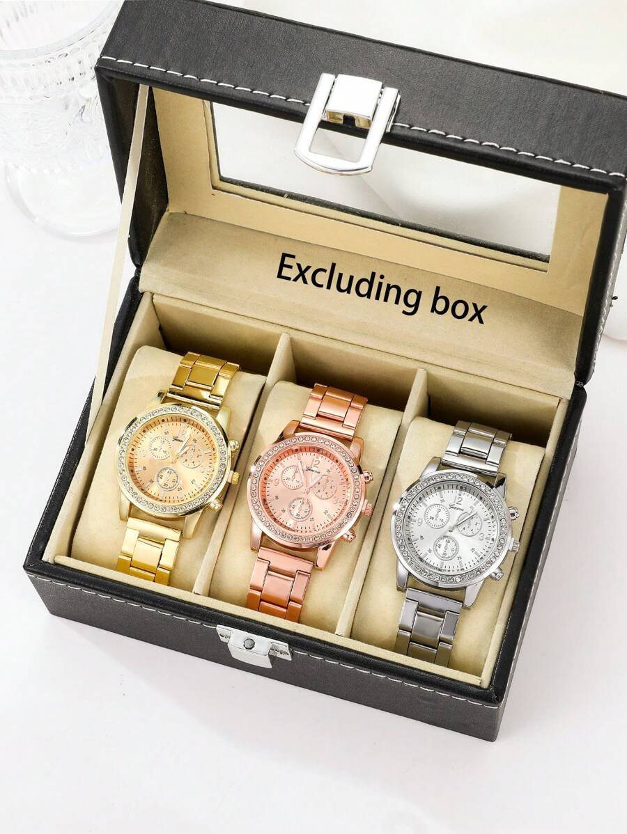 腕時計 レディース セット 3点セット エレガントでスタイリッシュなカジュアル ミニマリストデジタル クリスタル スケールアロイバ拍卖