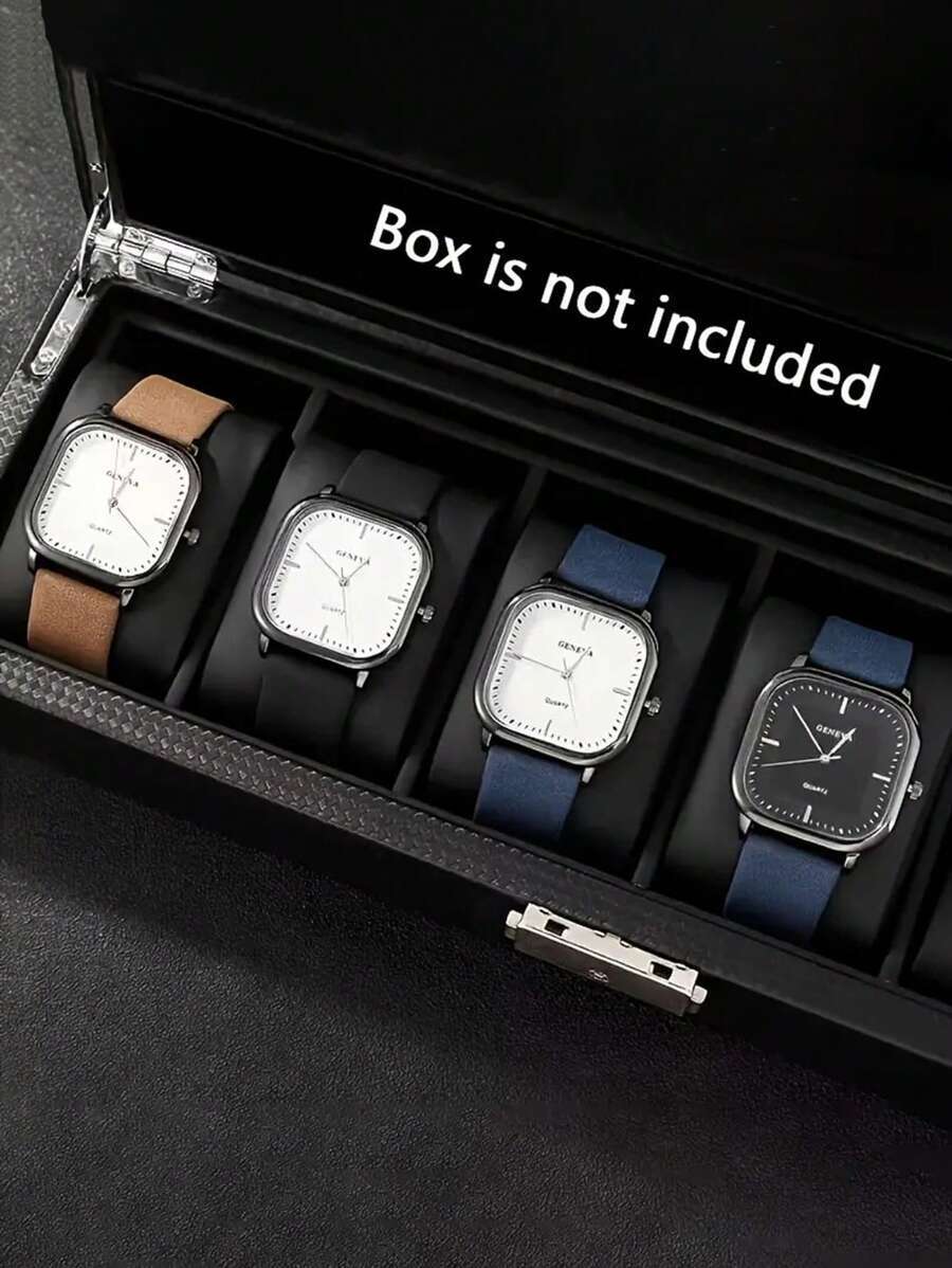 腕時計 メンズ セット 4個組 メンズファッション四角型クォーツ腕時計 英語文字盤 - メンズギフトにぴったり、亜鉛合金ケース&合拍卖