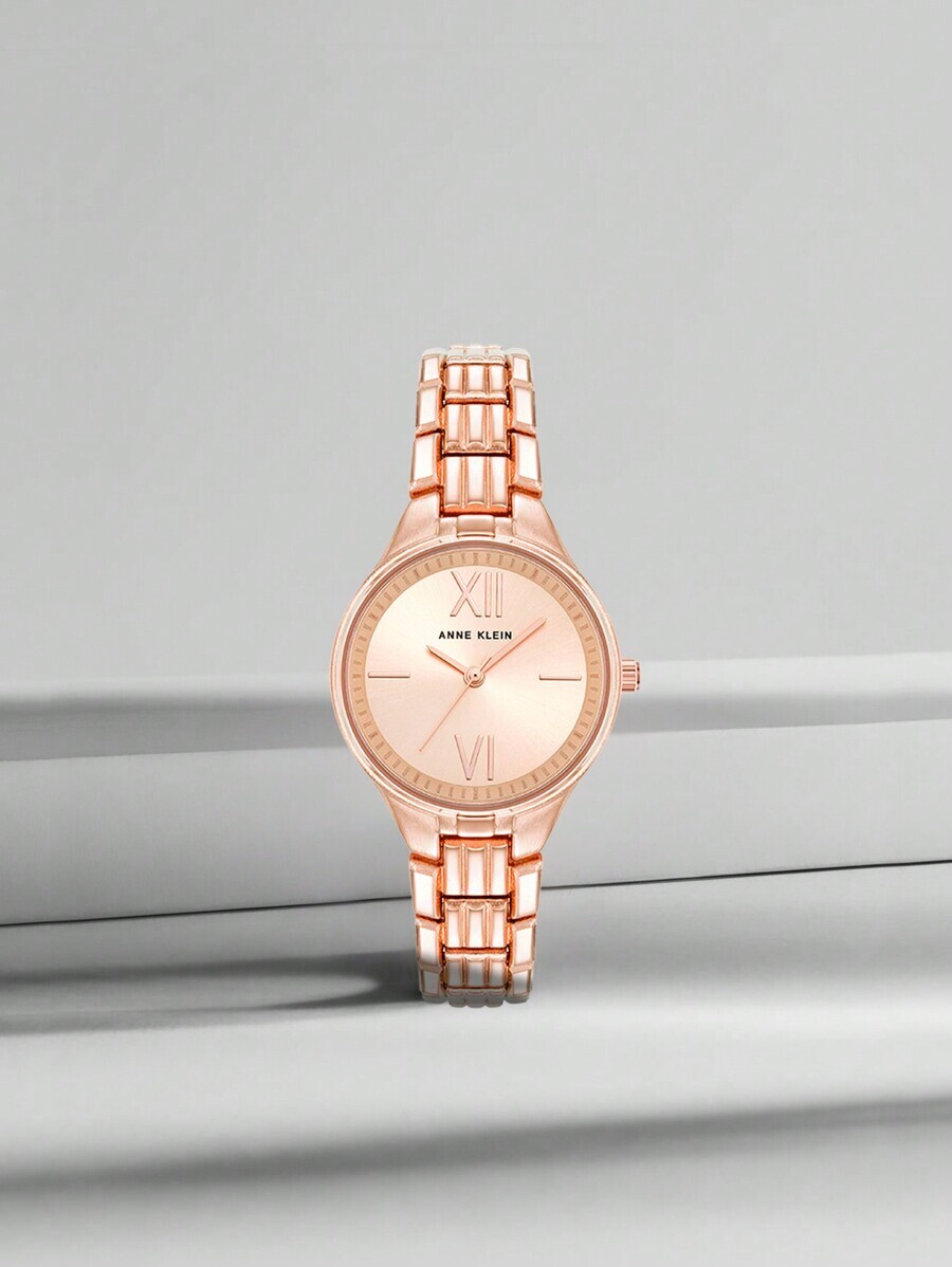 腕時計 レディース クォーツ レディース用ピンクゴールドトーンクォーツブレスレット腕時計、調整可能なリンクブレスレット、エレガント拍卖