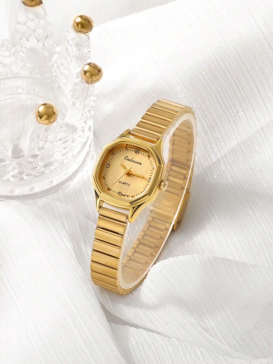 腕時計 レディース クォーツ 1個 パーソナライズ クラシック ポリゴン ゴールド レディース オーバル腕時計、竹ストラップ スモ拍卖