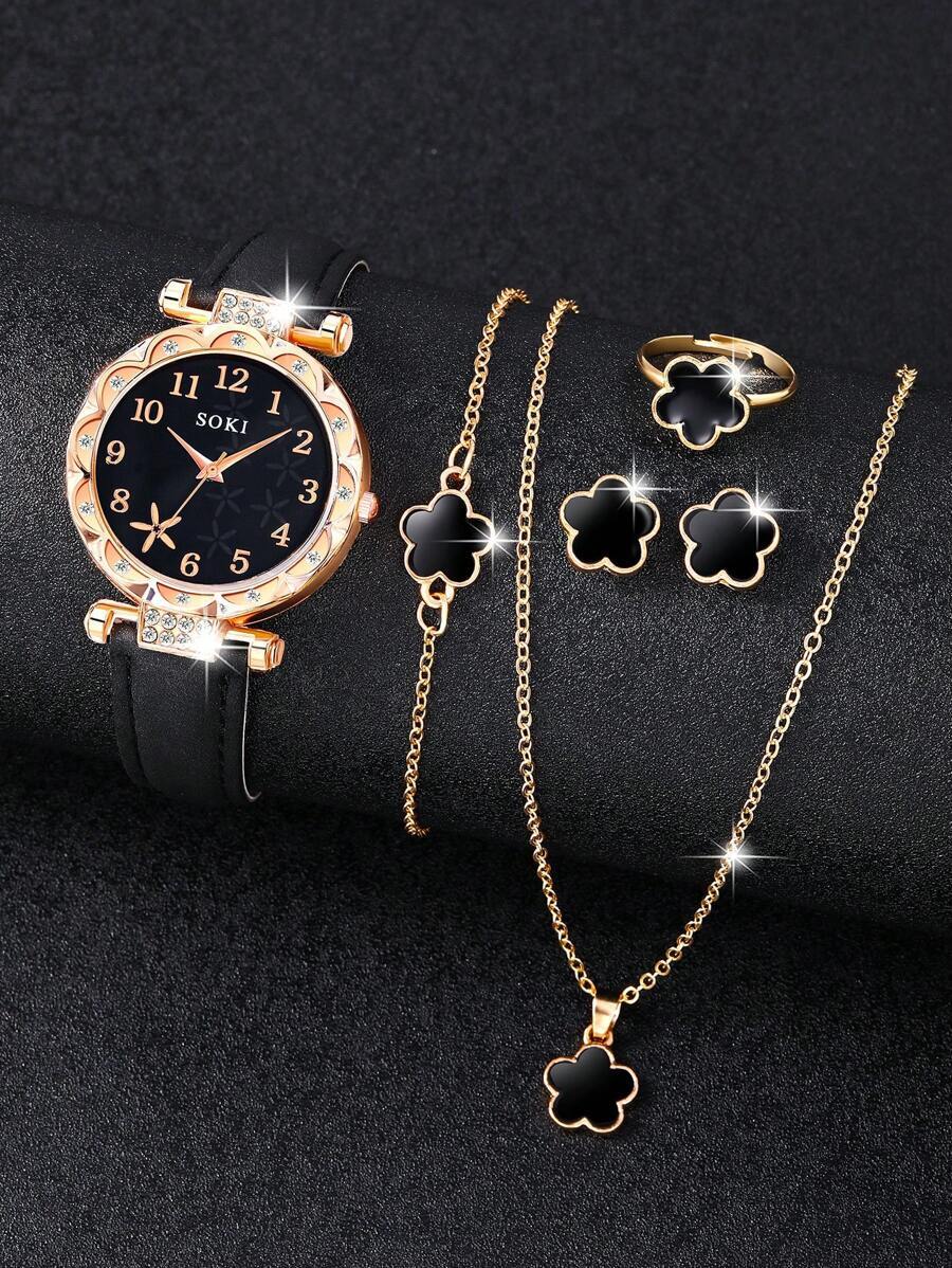 腕時計 レディース セット レディース腕時計セット、ファッショナブルなカジュアル クォーツ腕時計とミニマリストでファッショナブルな拍卖