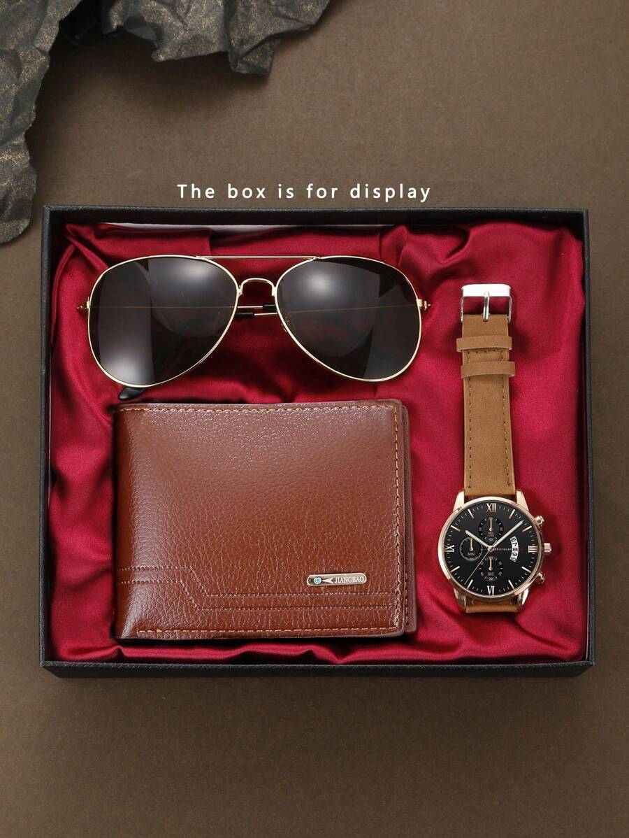 腕時計 メンズ セット メンズ腕時計 + 財布 + サングラス ギフトセット 3点、メンズ向けデザイン、デイリーコーディネートに最拍卖