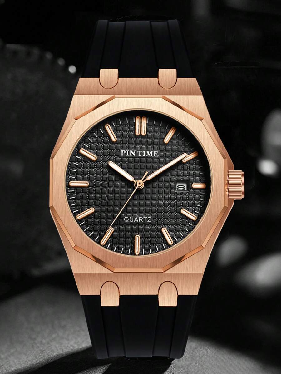 腕時計 メンズ クォーツ メンズシリコンストラップクォーツ腕時計、大きな12面ダイヤル、カジュアルスポーツ防水ファッションウォッチ拍卖