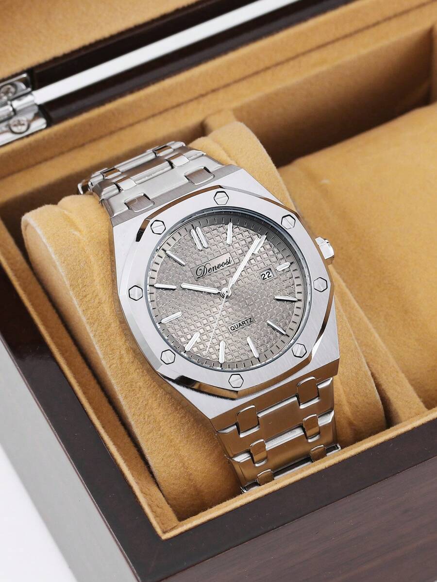 腕時計 メンズ クォーツ メンズ ステンレススチール 腕時計、ファッションビジネススタイル、ユニセックス、防水、日付表示、日常着用拍卖