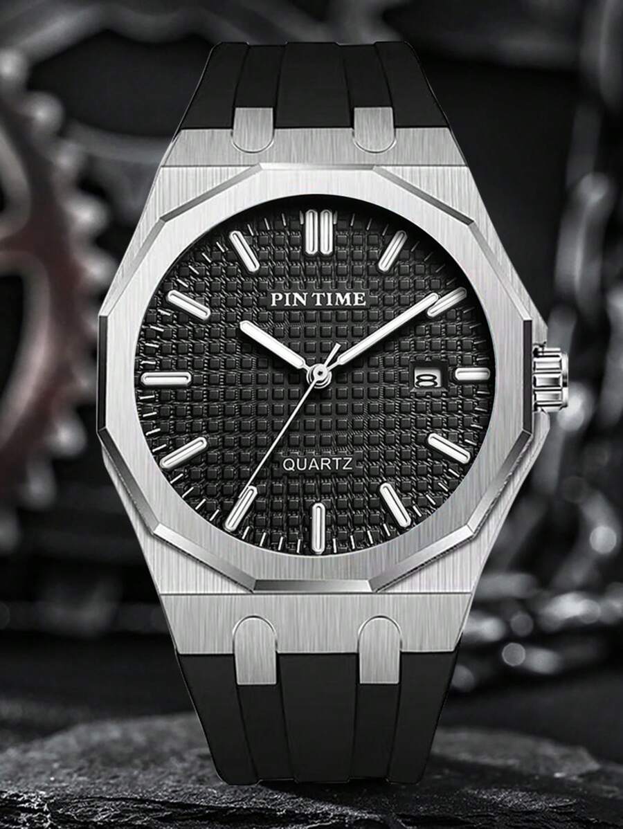 腕時計 メンズ クォーツ 男性用シリコンストラップ腕時計 ファッション スポーツ 12角形 ビッグフェイス 防水拍卖