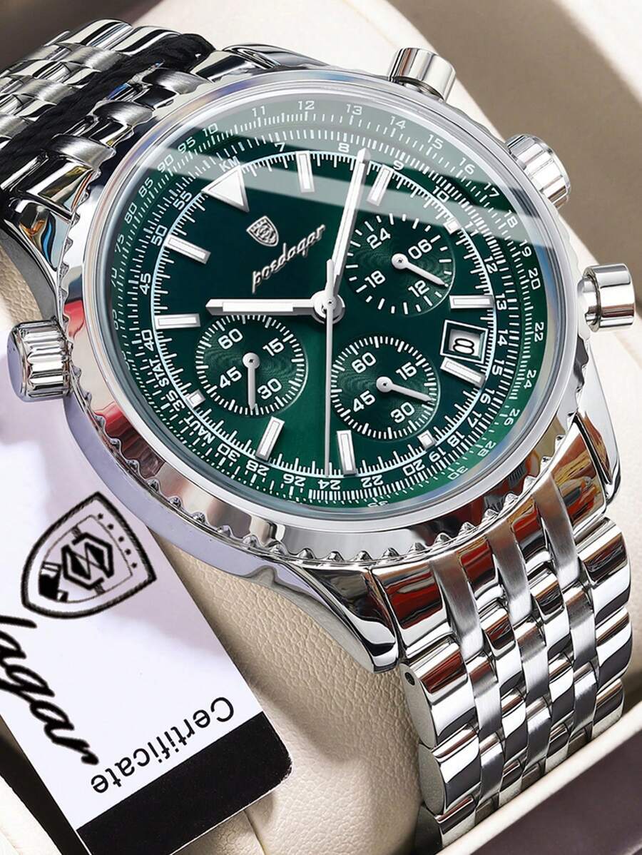 腕時計 メンズ クォーツ 1個 ファッションメンズクォーツ腕時計、ステンレススチール マルチファンクション デイト クロノグラフ拍卖