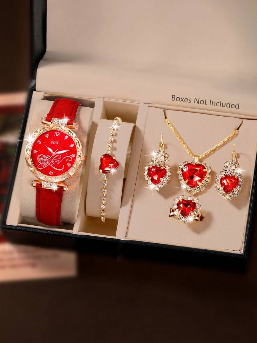 腕時計 レディース セット 1セット レディース腕時計 ファッション ゴージャス アラビア数字ダイヤル ダイヤモンドケース クォー拍卖